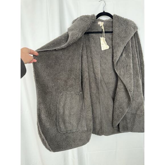 Hem & Thread Gray Sherpa Hooded Jacket One Size Super Soft Cozy Teddy Loungewear - Picture 8 of 11